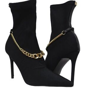 GUESS Womens Size 6 Black Chain Detail Forsta Pointed Toe Stiletto Booties